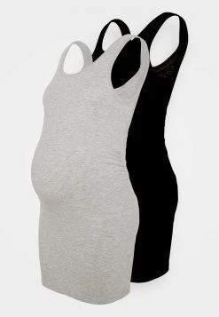 ONLY MATERNITY - Damen OLMLOVELY LIFE LONG 2 PACK - Top - Black/black/light Grey Melange