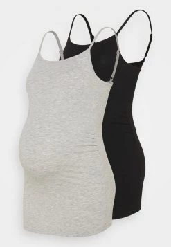 ONLY MATERNITY OLMLOVELY LIFE SINGLET MATERNITY 2 PACK - Top - Black/light Grey Melange - Damen
