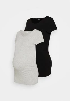 ONLY MATERNITY - Damen OLMLOVELY LIFE ONECK 2 PACK - T-Shirt Basic - Black/light Grey Melange